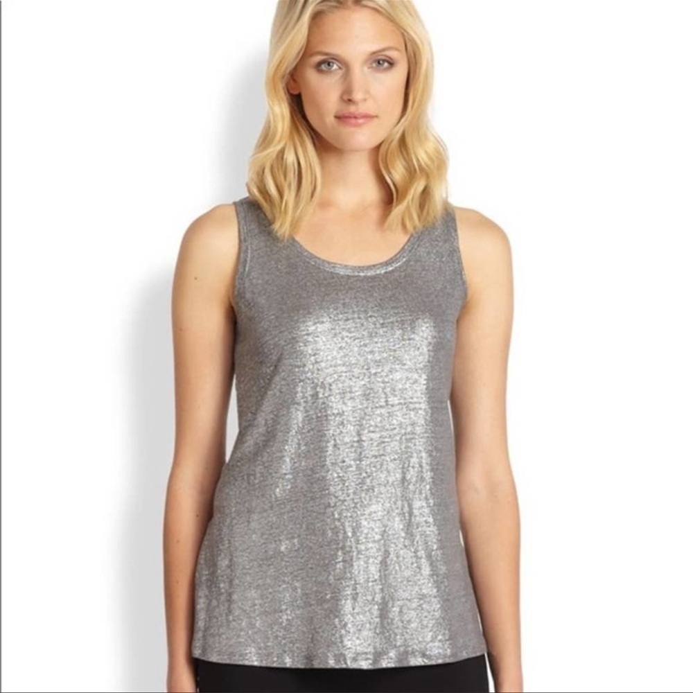Eileen Fisher Linen Metallic Shimmer Tank Top XS Gray